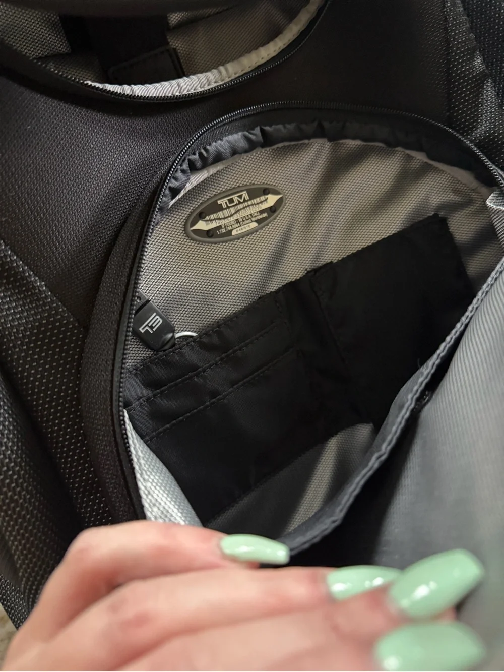 Tumi Black luxury, travel, high-end Backpack with Gray Interior and Card Slots